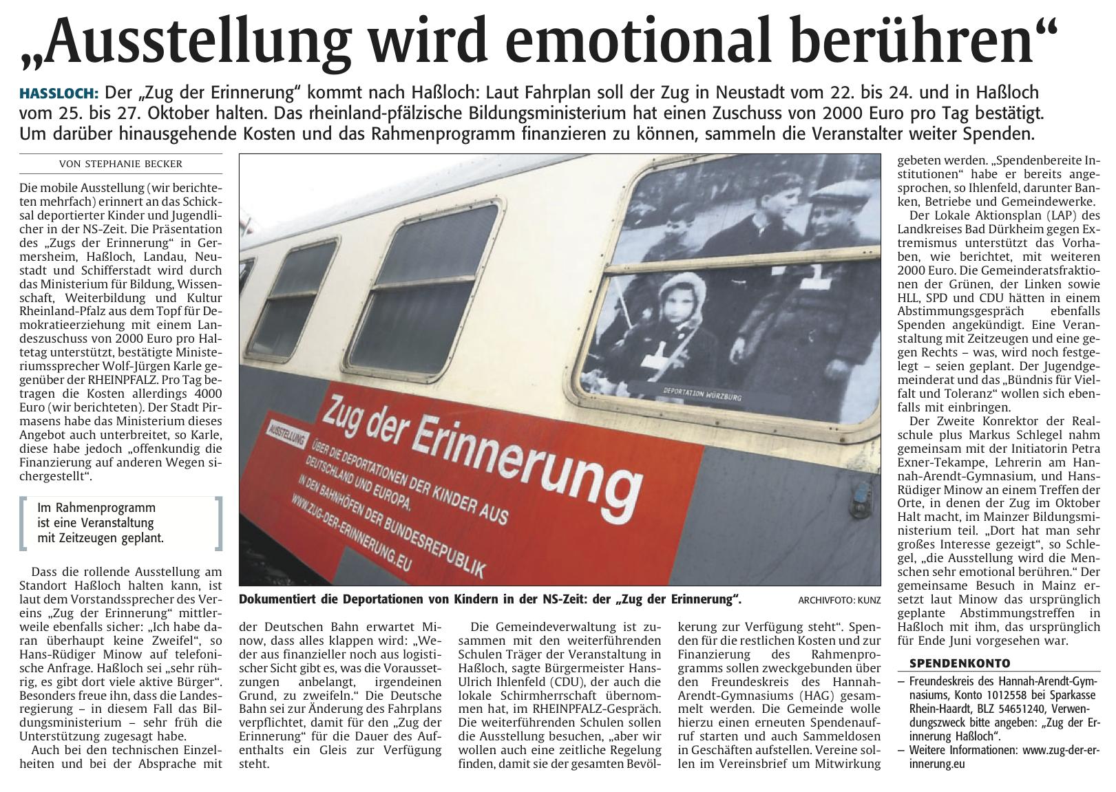 Die Rheinpfalz vom 20.06.2012 - Ausstellung wird emotional berühren