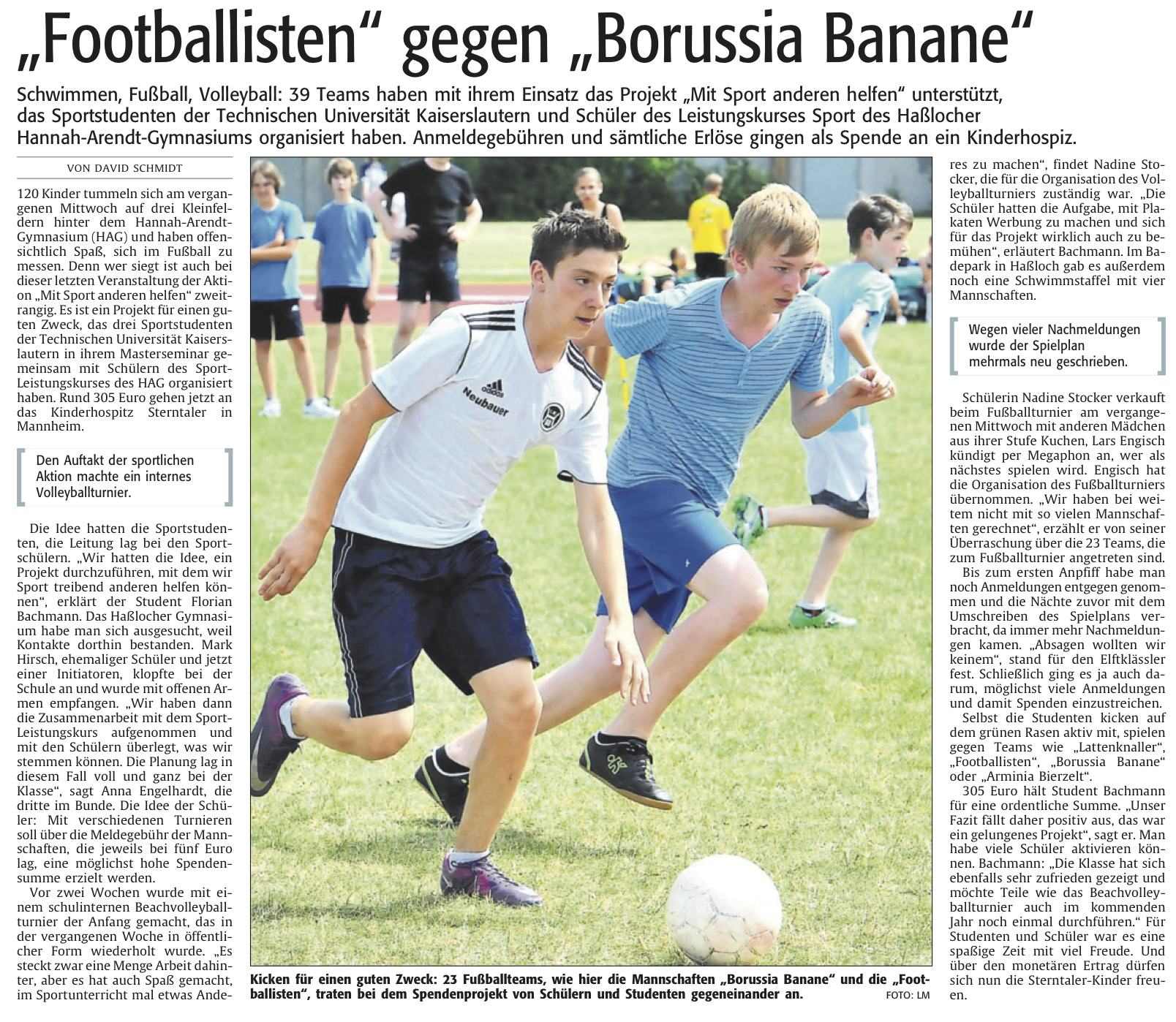Die Rheinpfalz vom 4.7.2012 - Footballisten gegen Borussia Banana