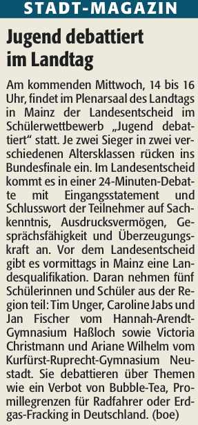 Jugend debattiert im Landtag