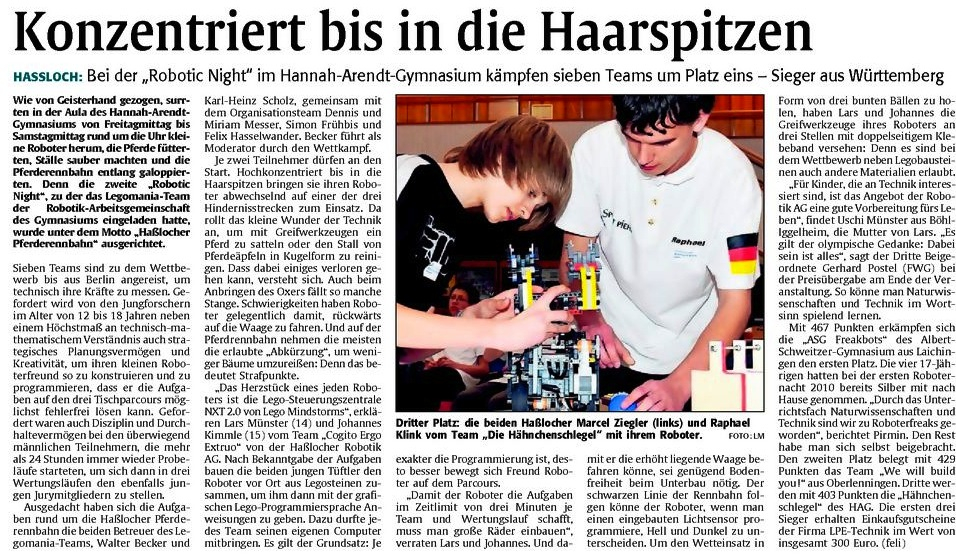 Rheinpfalz am 11.04.2011: Konzentriert bis in die Haarspitzen