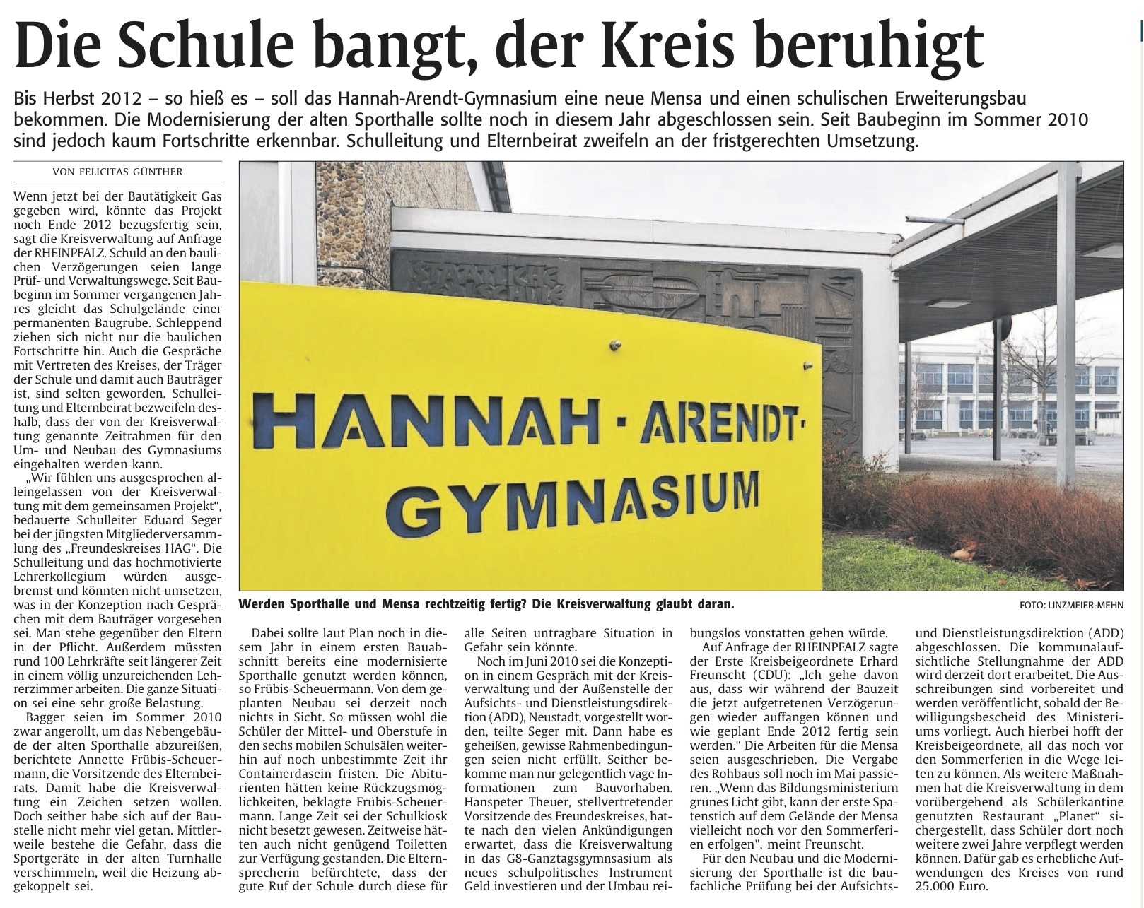 Rheinpfalz am 23.05.2011: Die Schule bang, dr Kreis beruhigt