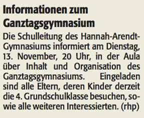 Rheinpfalz vom 07.11.12- Informationen zum ganztagsgymnasium