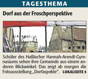 Die Rheinpfalz am 15.05.13 - Ankündigung Dorf aus der Froschperspektive