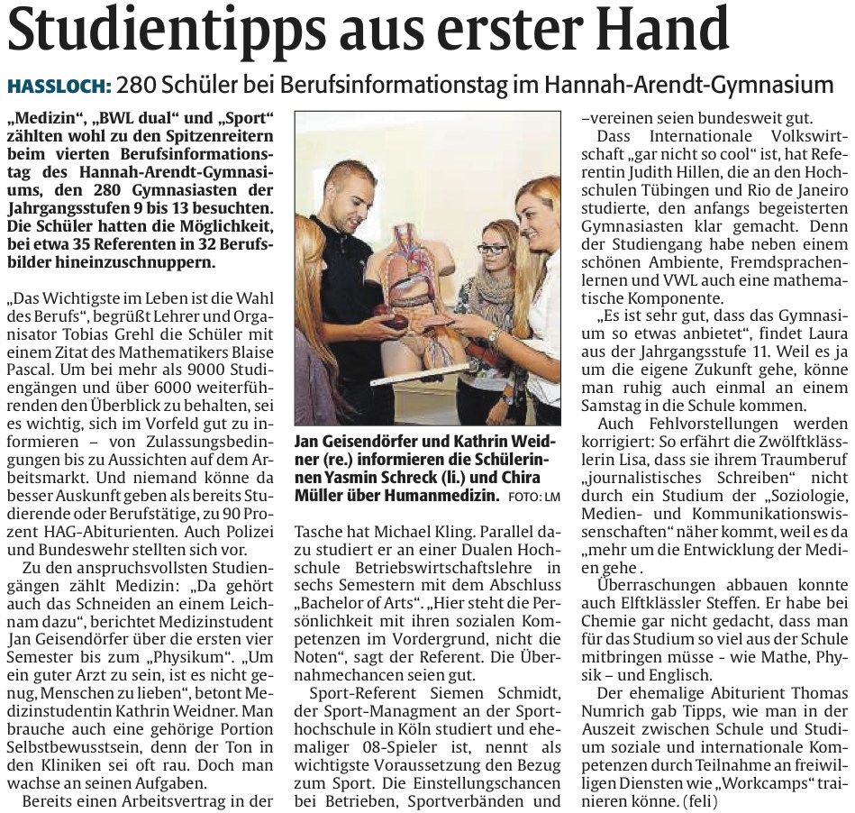 Die Rheinpfalz am 30. Oktober 2013 - Studientipps aus erster Hand